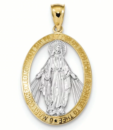 Oval Miraculous Medal Necklace with Light Blue Enamel